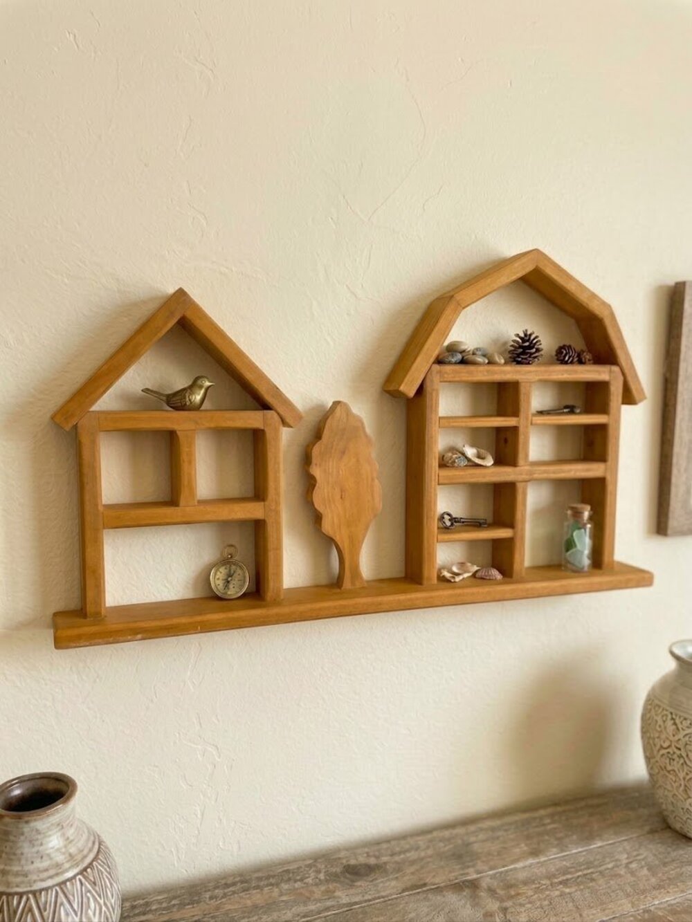 Vintage Wooden House Barn Knick Knack Shelf - Shadow Box Folk Art Display